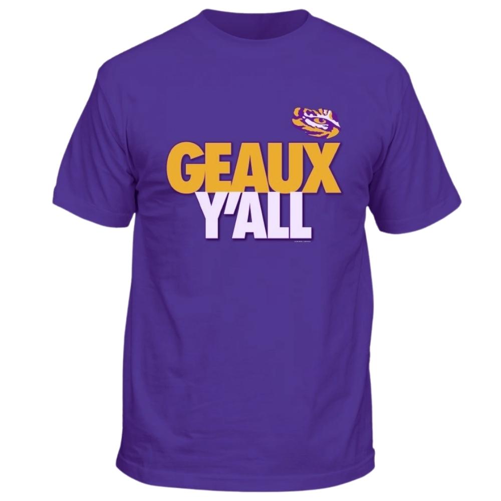LSU Tigers T-Shirt Geaux Yall - Tiger Eye Logo - Y'all - Purple Short Sleeve