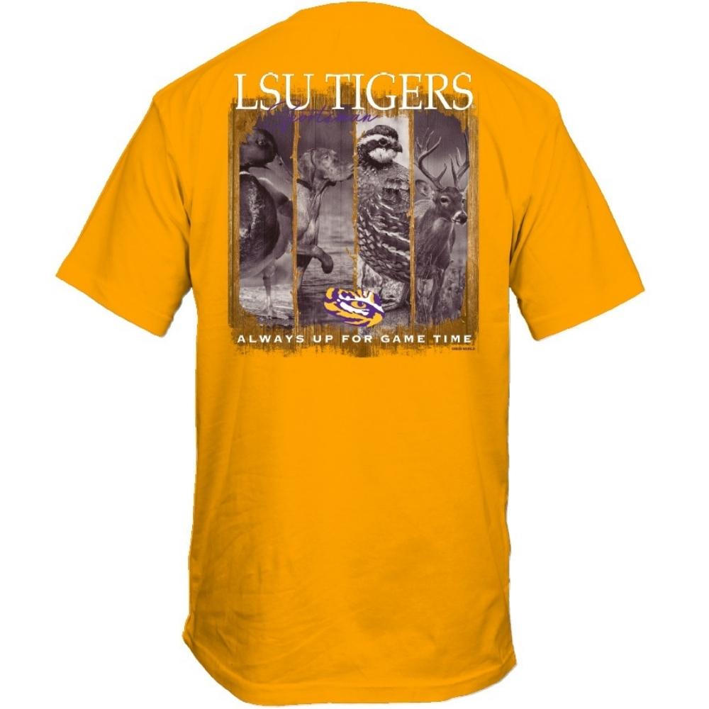 LSU Tigers T-Shirt - Sportsman Hunting Deer Duck Quail - Gold Tee