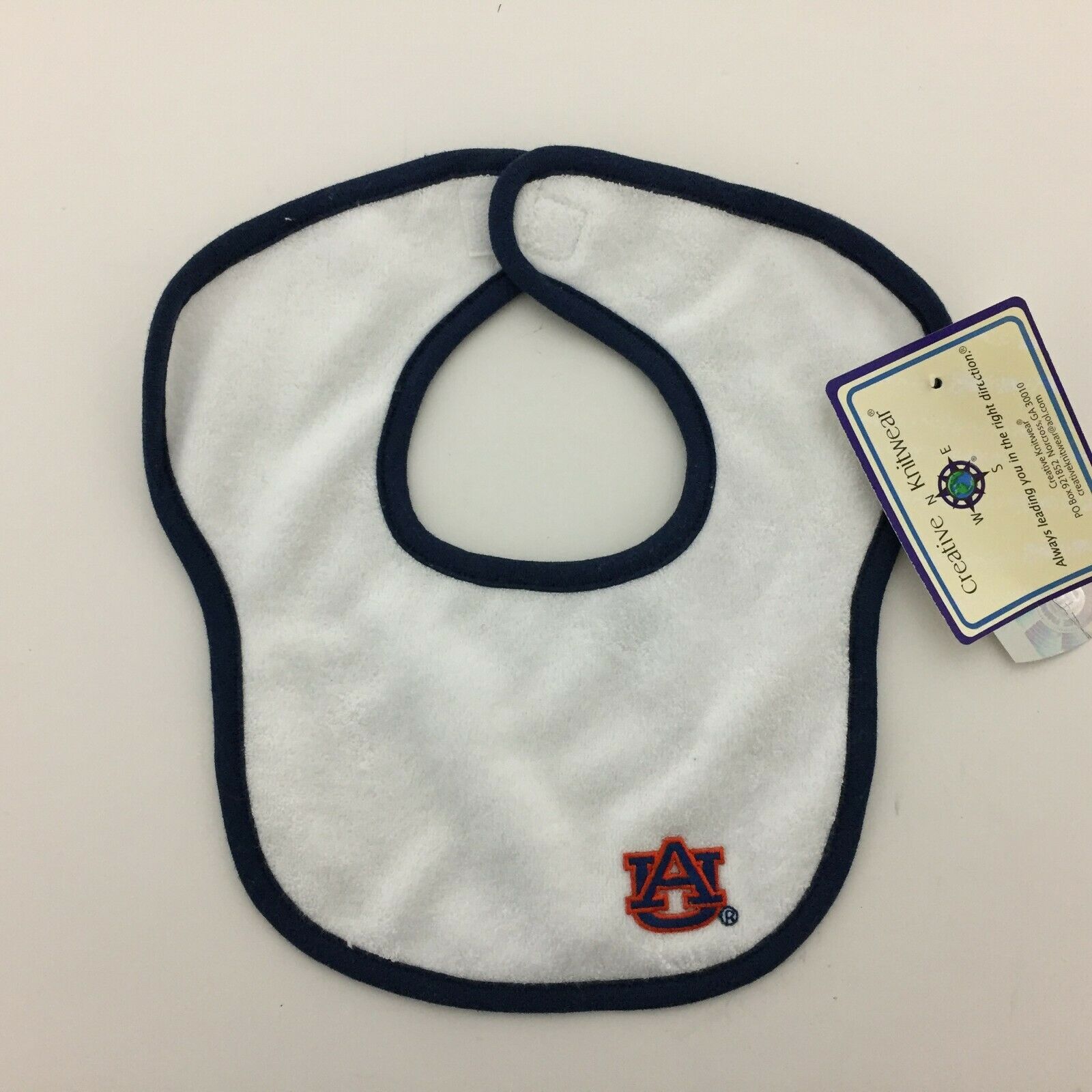 Auburn Tigers Infant Baby Bib Color White Navy Logo Lining