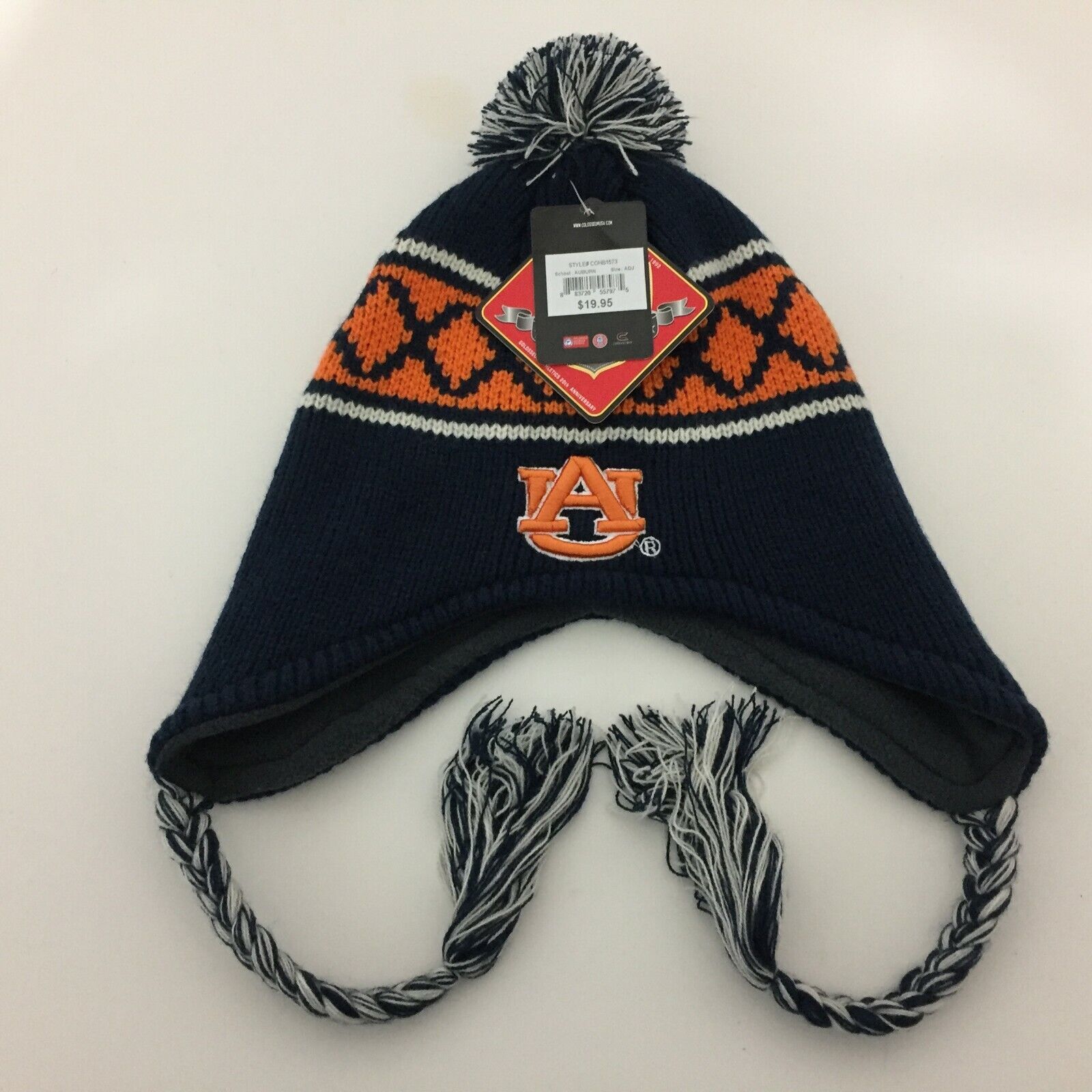 Auburn Tigers Winter Hat Ear Flaps And Braids With Pom Embroidered Navy